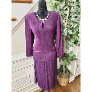 Vintage S.L. Fashions Purple Rayon Round Neck Long Sleeve Knee Length Dress 12